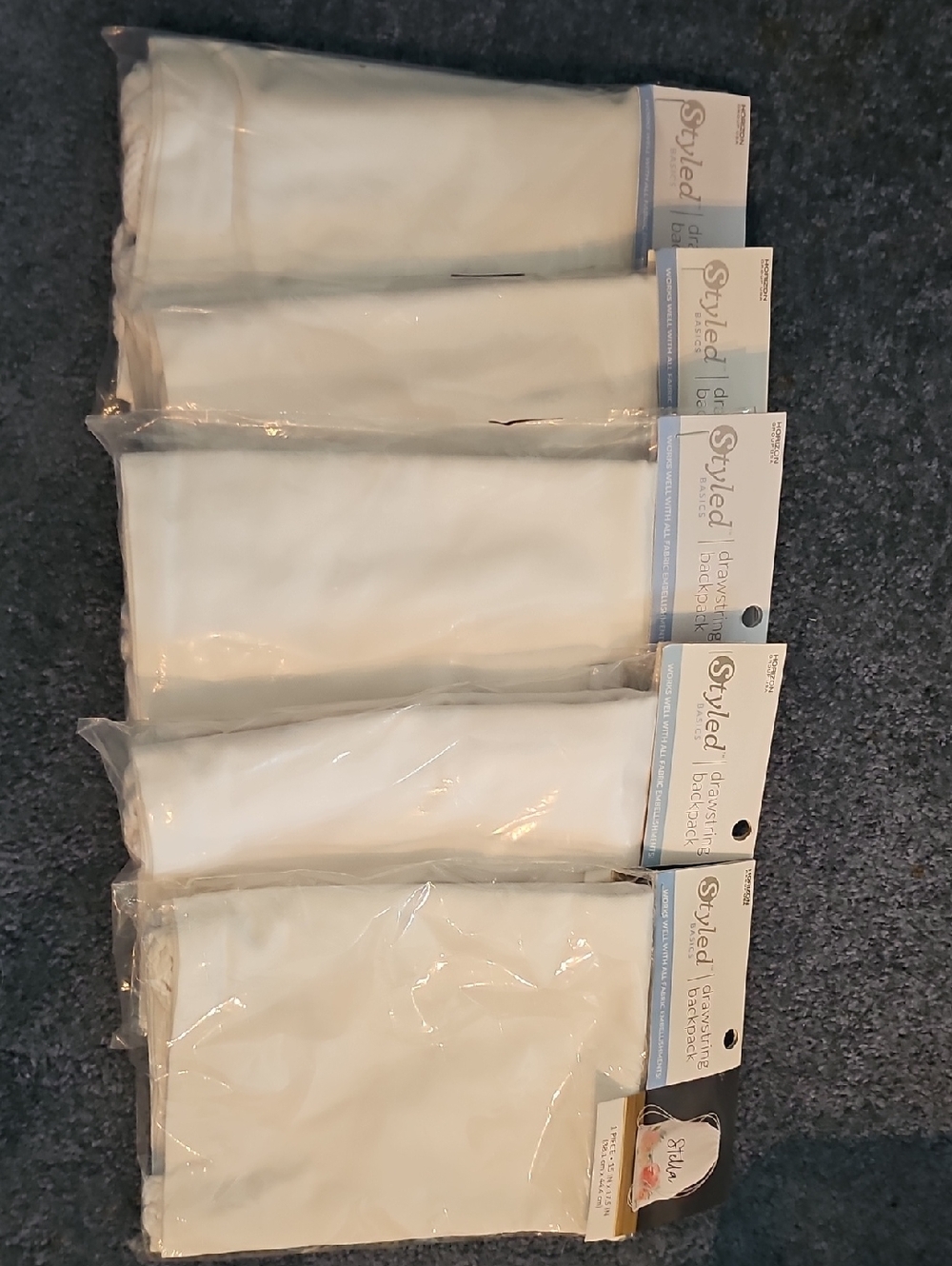 5 Unopened White Canvas Drawstring Bags